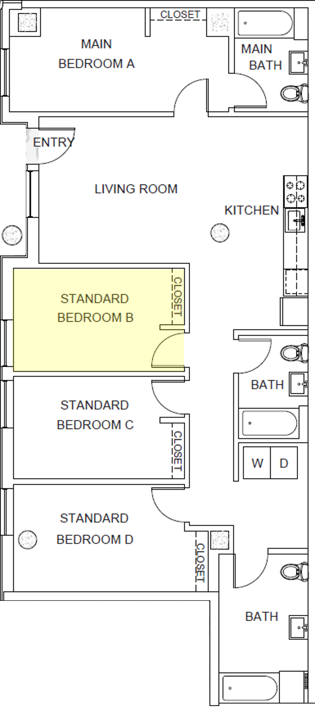 Floor plan for 4 beds, 3 baths, 306 sqft